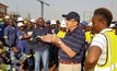  Barrick Gold president and CEO Mark Bristow speaking with union members at Kibali in the DRC