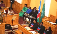 Namibian president Hage Geingob giving his state of the nation address