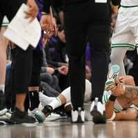 Celtics star Jayson Tatum exits with sprained left ankle