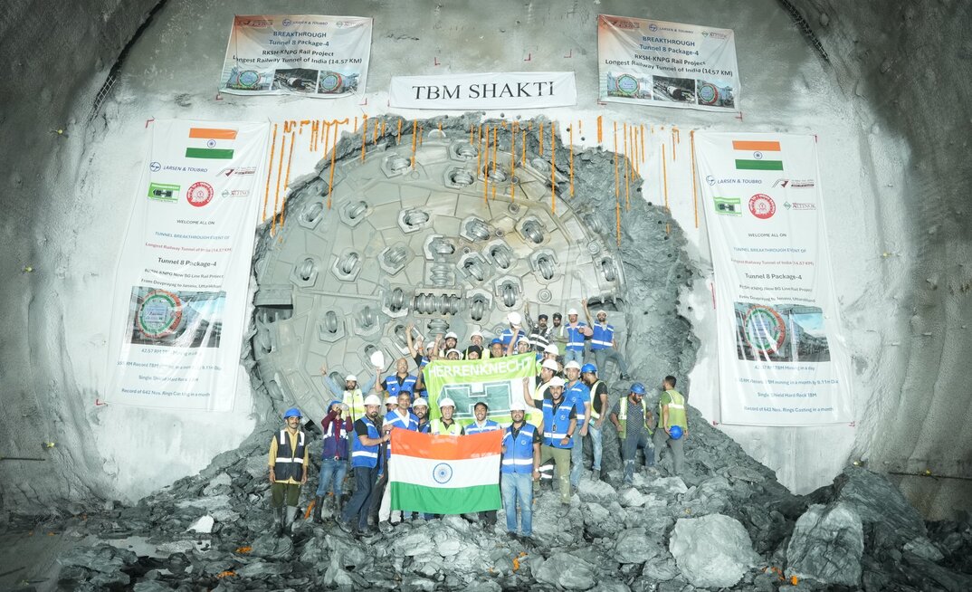 The last of two Herrenknecht Single Shield TBMs completing its drive for the new railway line between Rishikesh and Karnaprayag in the Indian Himalayas