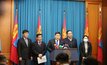 Mongolian prime minister L.Oyun-Erdene addressing a press conference overnight