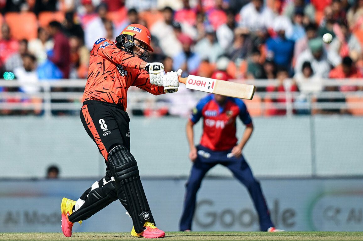 Down the track, in the 'V' position: Abhishek shows two technical powers during stroke-filled 74 against PBKS
