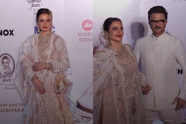 Rekha recreates her Umrao Jaan look at film re-release screening, dances with Anil Kapoor in fun moment, check out