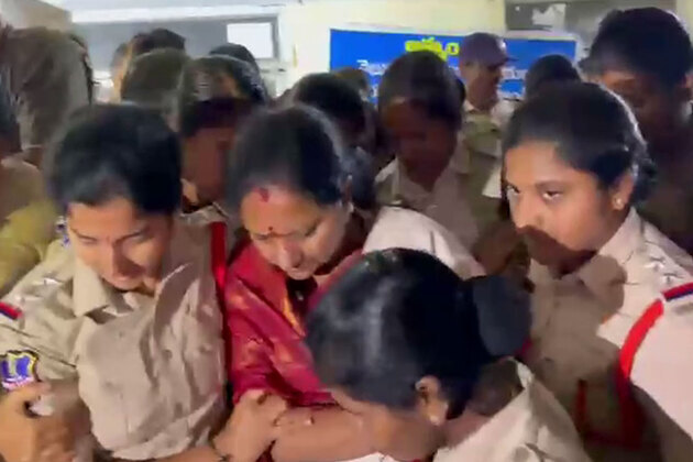 Police detain K Kavita during hunger strike for Velugumatla victims
