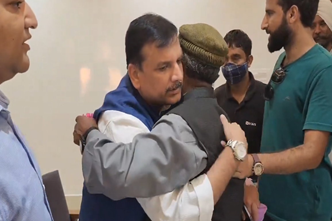 AAP MP Sanjay Singh meets family of detained MLA Mehraj Malik in Jammu