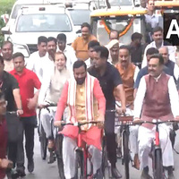 Haryana CM Saini and other leaders cycle to state Assembly to promote environment conservation