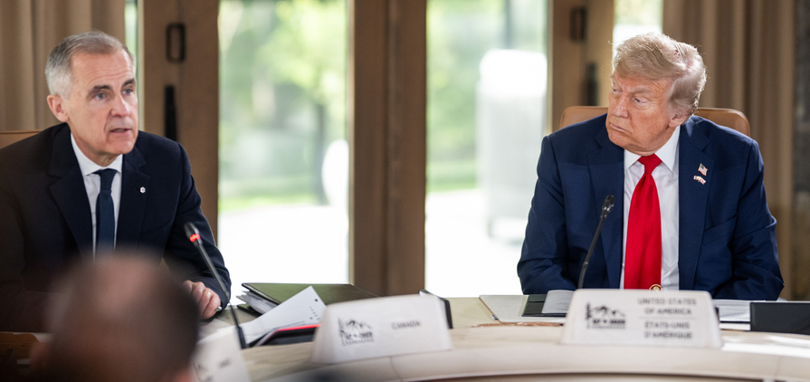 US President Donald Trump and Canadian Prime Minister Mark Carney at the G7 Summit in Alberta, Canada on June 16, 2025.