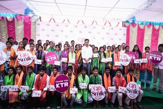 Telangana: BRS working president KT Rama Rao distributes tablets under "Gift A Smile" program