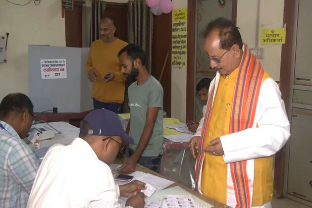 BJP's Lakhisarai candidate Vijay Kumar Sinha casts his vote for first phase of Bihar Assembly elections