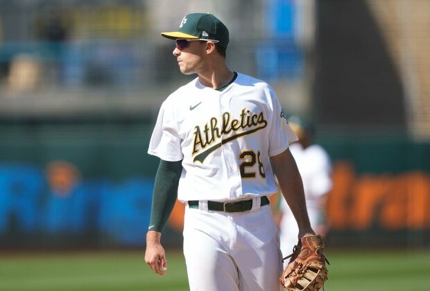 Athletics' Matt Olson (eye) sits out after batting practice mishap