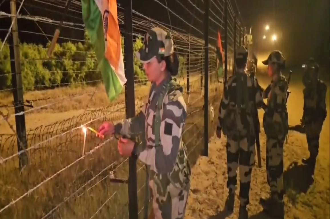 BSF celebrates Diwali by lighting candles along India-Pakistan border in Jaisalmer