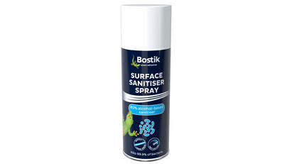 Bostik Surface Sanitiser Spray kills 99.9% of bacteria