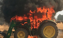 Goulburn Valley farmer leaps to safety during seeding.