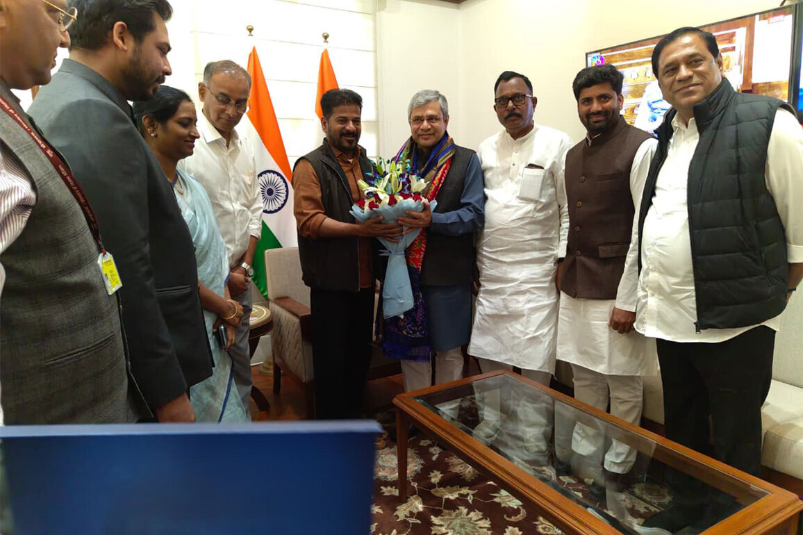 Telangana CM Revanth Reddy meets Union Minister of IT and Railways Ashwini Vaishnav