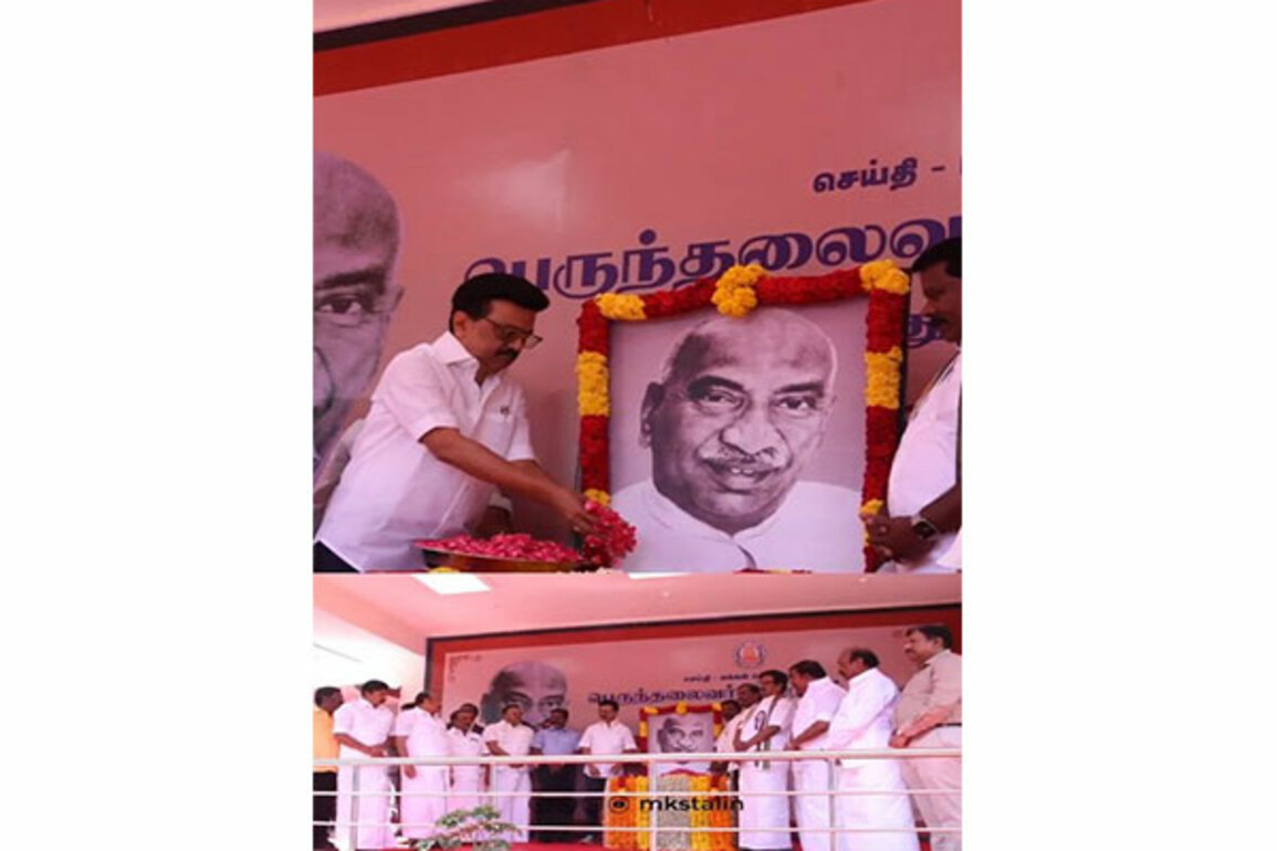 Tamil Nadu Chief Minister MK Stalin pays floral tribute to K Kamaraj on his birth anniversary