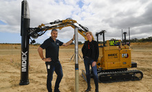  Adam Cooper, IMDEX Mining Technology (IMT) operations superintendent WA, with Michelle Carey, IMDEX chief strategy officer, and the company’s BLAST DOG technology 