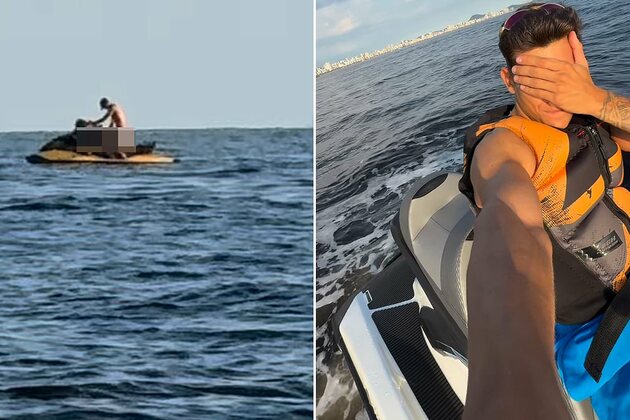 Shocking moment Sao Paulo couple is caught in obscene act aboard a jet ski