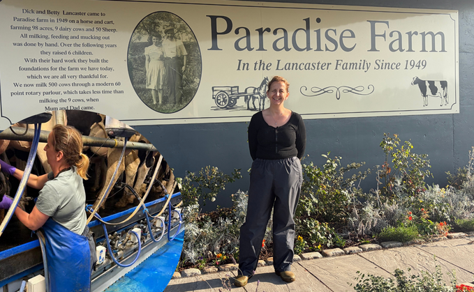 Marie Stephenson at Paradise Farm for her second to last day of the milking challenge 
