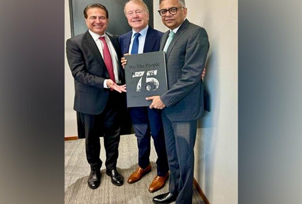 John Chambers, Mukesh Aghi meet Tata Sons Chairman, present him with USISPF coffee table book