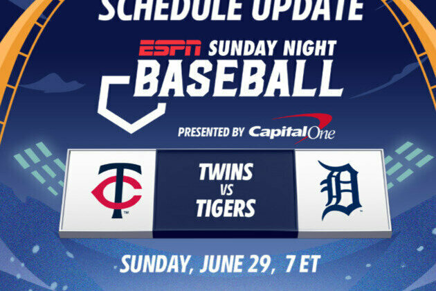 ESPN Sunday Night Baseball Presented by Capital One Schedule Update: American League-Leading Detroit Tigers to Host Minnesota Twins on June 29