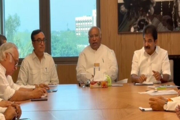 Congress Chief Mallikarjun Kharge chairs key strategy meeting at Indira Bhawan in Delhi