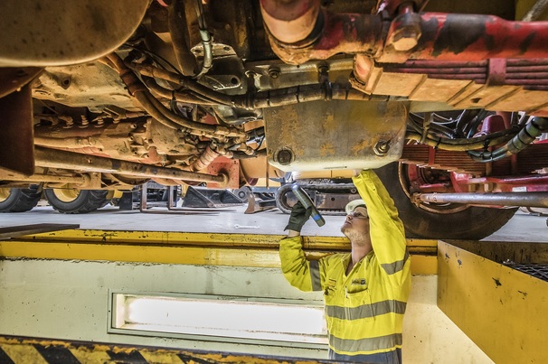 A WesTrac mechanic at work.