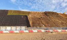  An example of slope stabilisation using soil nails and mesh, the treated slope is on the left and the area to the right has yet to be stabilised