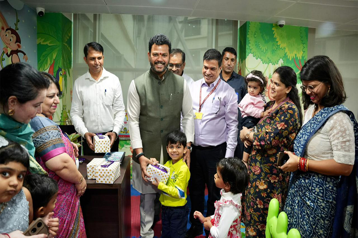 Civil Aviation Minister Rammohan Naidu inaugurates crche facility at Udaan Bhawan