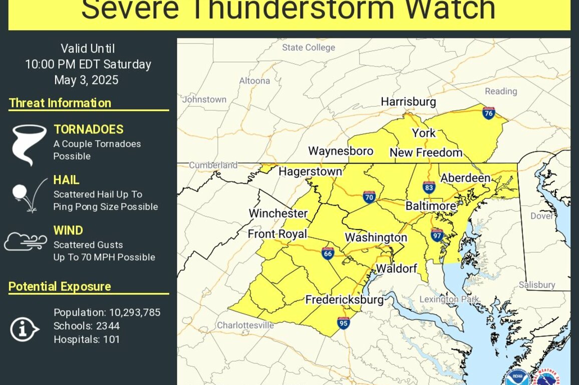JUST IN- Severe Thunderstorm Watch issued for Arlington and D.C. area