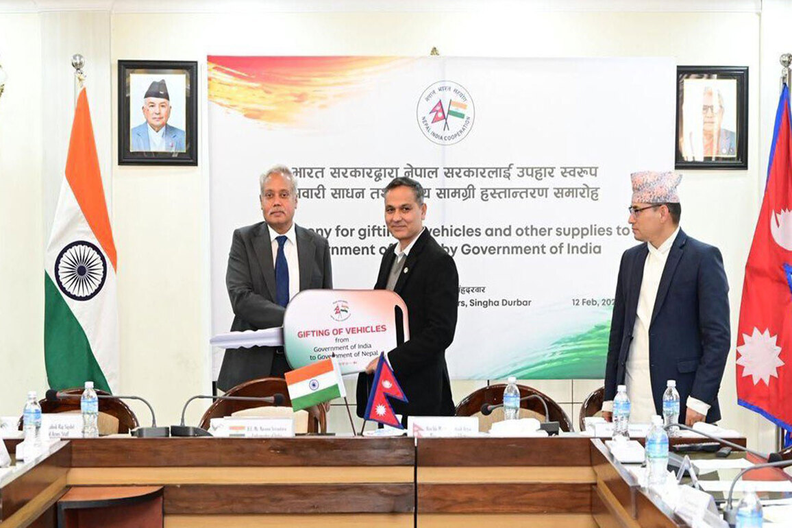 India hands over 3rd tranche of election-related assistance to Nepal; including over 220 pickups, 50 trucks for the Nepali Army