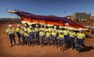 The Roebourne High School students with the truck body and Thiess and FMG staff.