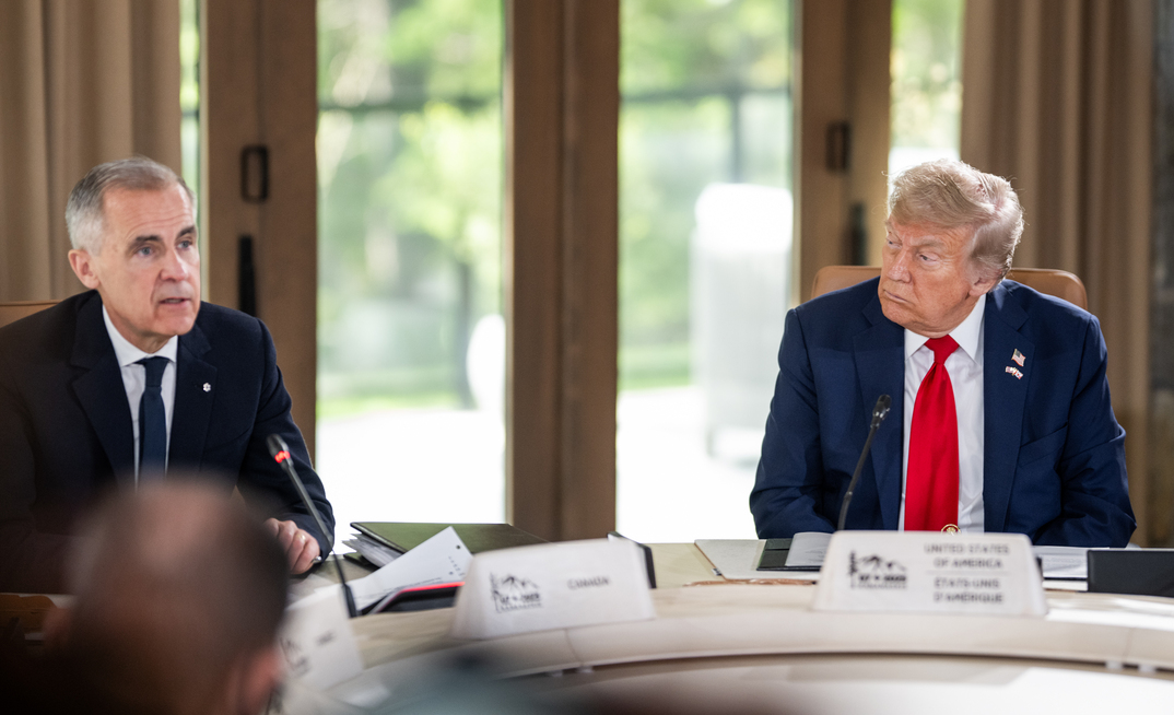 US President Donald Trump and Canadian Prime Minister Mark Carney at the G7 Summit in Alberta, Canada on June 16, 2025.