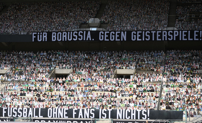 anners reading or orussiaagainst ghost matches and football without fans is nothing were seen in the stadium ahead of the oenchengladbach v everkusen game