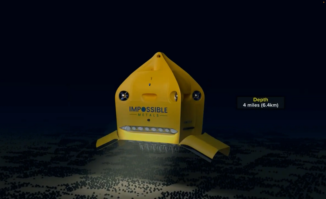 Impossible Metals is developing an autonomous sub that will harvest nodules with robotic arms