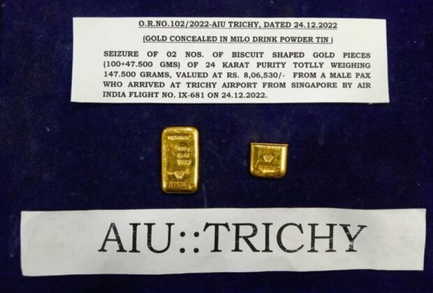 Tamil Nadu: Customs seize gold biscuits worth Rs 8 lakhs at Trichy airport