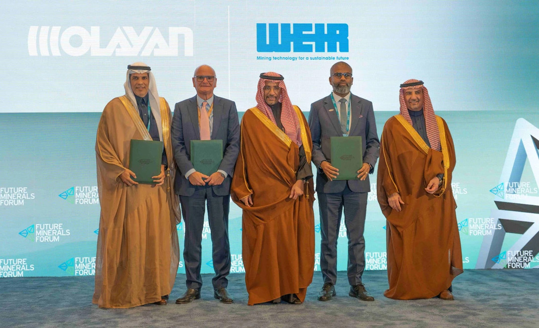 Representatives from Weir & Olayan pictured on stage at the Future Minerals Forum in Riyadh.