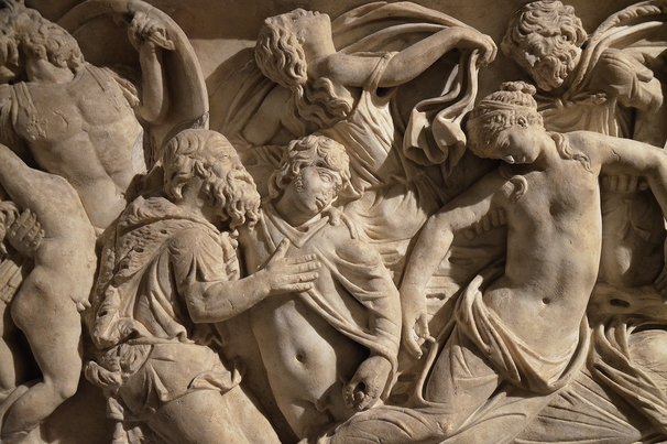 The Death of Niobe’s Children, relief of a front panel of a sarcophagus, Roman work of the second half of the 2nd century AD, Museo archeologico nazionale di Venezia