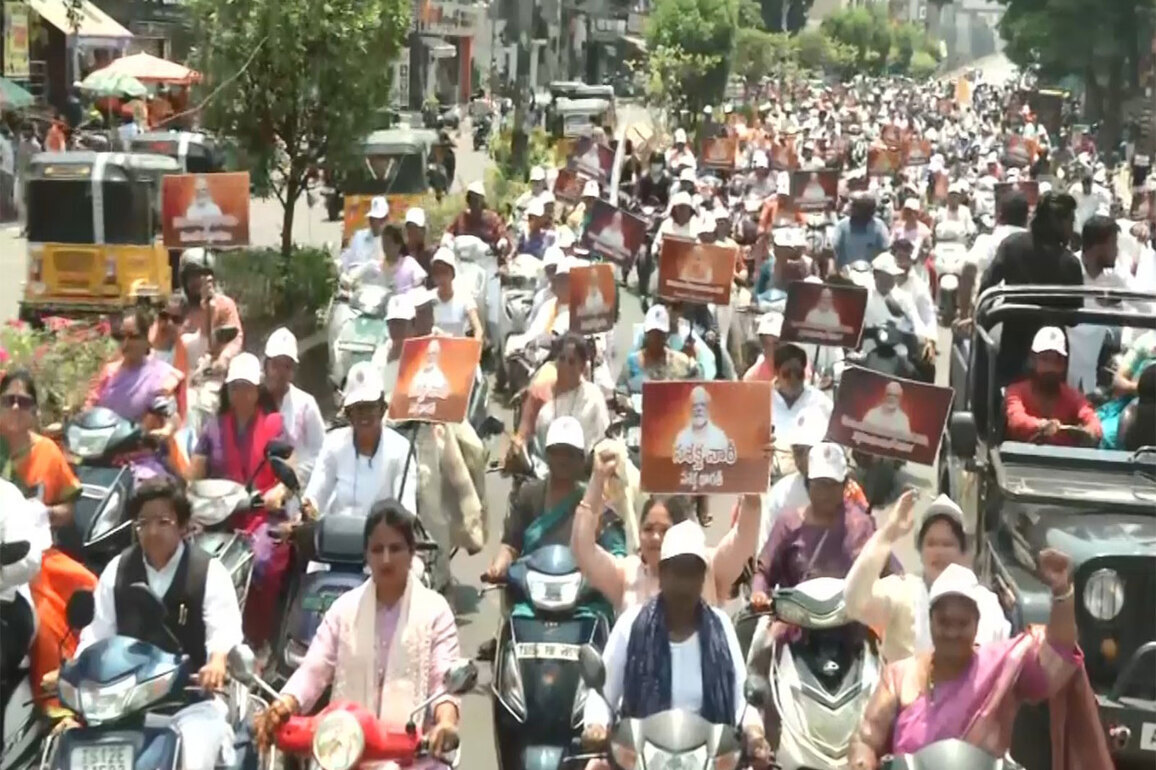 BJP holds women's scooty rally in Hyderabad backing Women's Reservation Bill
