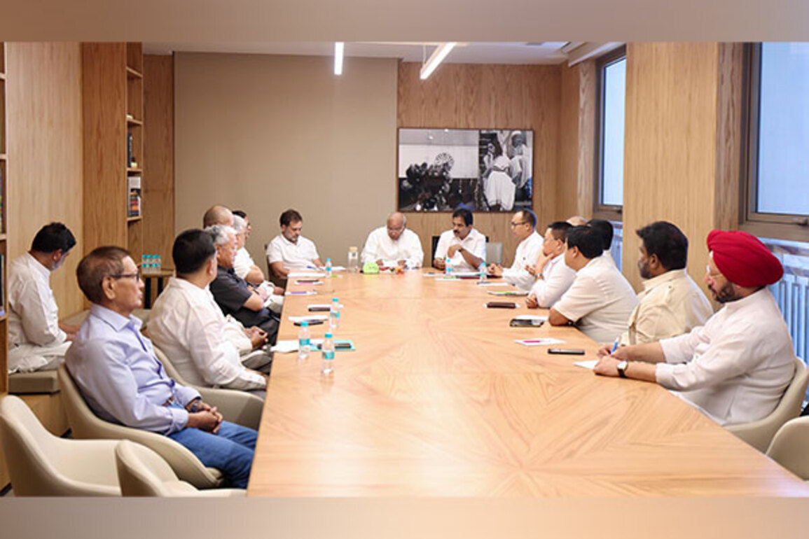 Congress Chief Kharge, Lok Sabha LoP Rahul Gandhi hold meeting with Manipur leadership