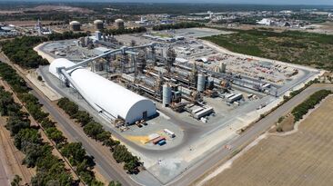 An aerial view of Covalent Lithium's lithium hydroxide refinery in Kwinana.