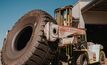  A large OTR tyre being moved at the Bridgestone's Pilbara Mining Solution Centre.