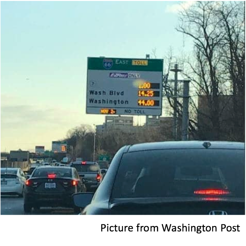 Variable road toll near Washington hits $46.75 for a single journey