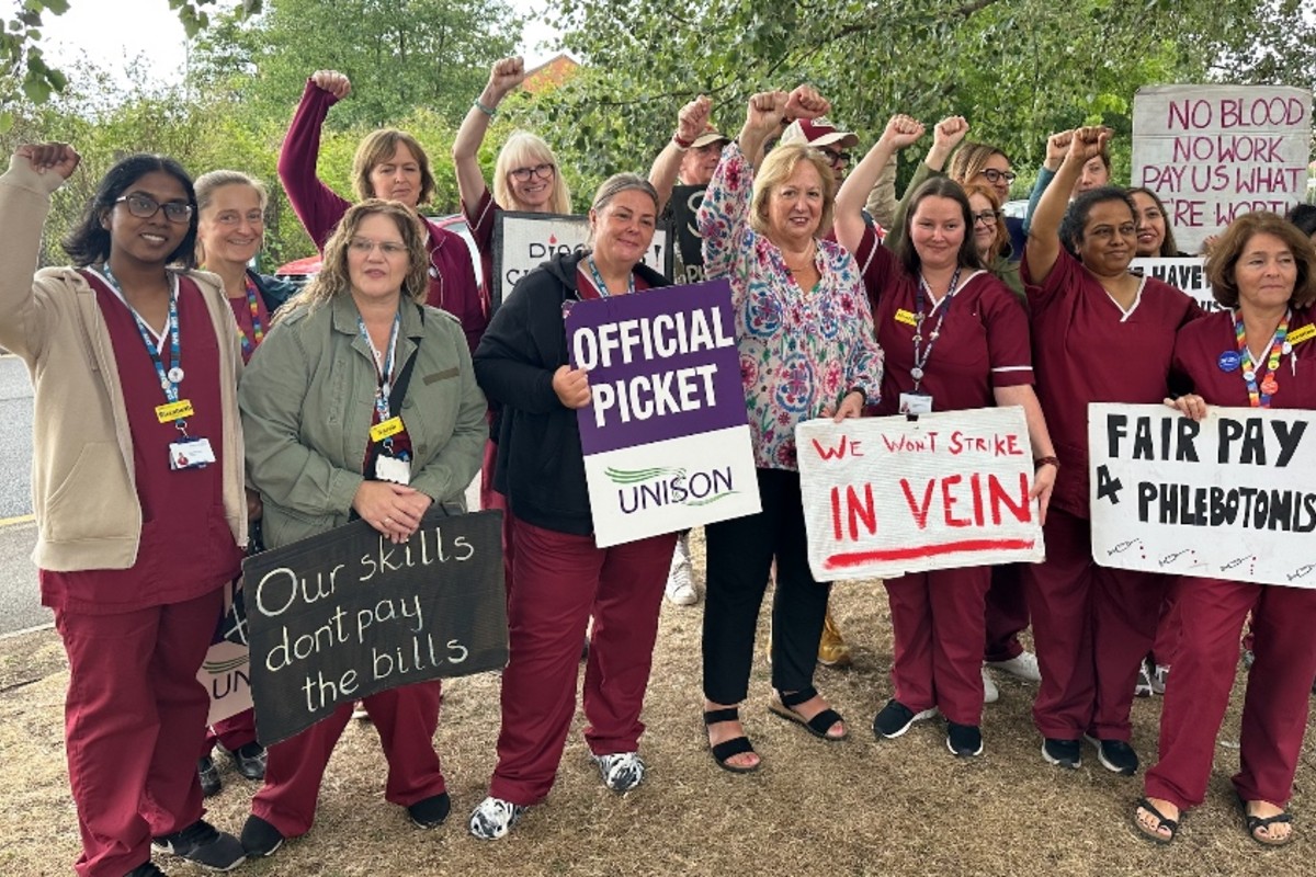 Gloucestershire phlebotomists mark longest-running strike of NHS workers