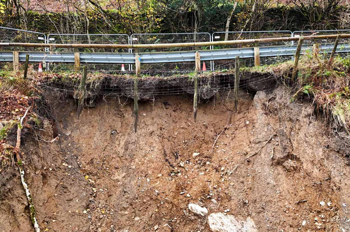 'The road is just hanging there': Landslip knocks out Cumbrian A592 route